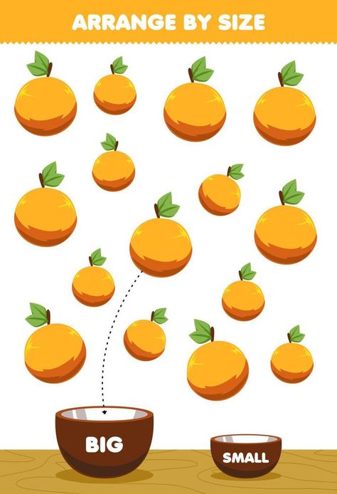 Education game for children arrange by size big or small put it in the bowl cartoon fruit orange pictures Orange Pictures, Vector Nature, Cartoon Fruit, Fruit Orange, Game For Children, Orange Fruit, Teacher Ideas, Math For Kids, Nature Design