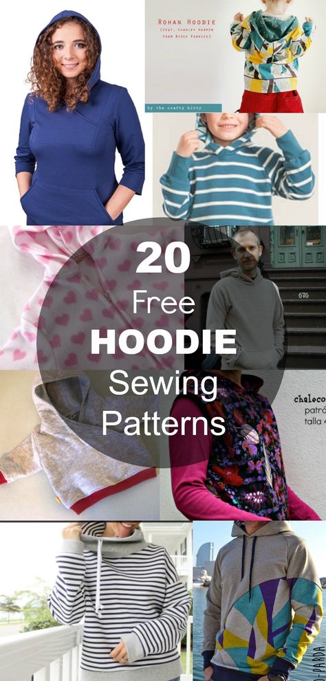 20 Hoodie Free Printable Sewing Patterns: Get access to 20 options to create a Hoodie top, for women, men and kids. READY TO DOWNLOAD THEM? Hoodie Sewing Patterns For Women, Free Sweatshirt Sewing Pattern, Hoodie Pattern Sewing Free, Free Sewing Patterns Men, Sweatshirt Pattern Free, Download Free Pdf Sewing Patterns, Free Sewing Patterns Printable, Diy Hoodie Refashion, Hoodie Free Pattern