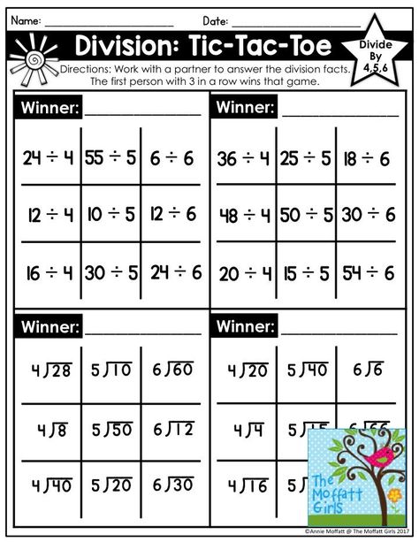 Division: Tic-Tac-Toe.  This is such a fun math game to help build division skills in 3rd and 4th grade! Long Division With Decimals, Division With Decimals, Division Math Games, Division Games, Decimals Worksheets, Division Facts, Math Division, Long Division, Fourth Grade Math