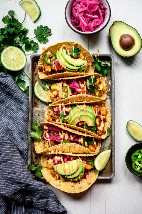 These plant-based Spicy Breakfast Potato Tacos with avocado, jalapeño and vegan chipotle mayo are one of our new favorite homemade brunch recipes. These vegan and gluten free tacos are flavorful, satisfying and easy to make. Potato Tacos Vegan, Spicy Breakfast, Breakfast Potato, Tacos Vegan, Homemade Brunch, Vegan Chipotle, Crowded Kitchen, Chipotle Mayo, Potato Tacos