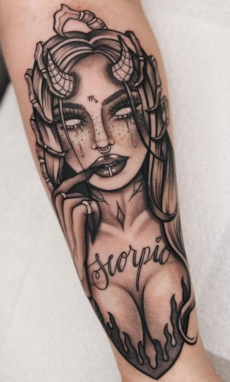 Tattoos Jellyfish, Succubus Tattoo, Armband Tattoos, Hannya Mask, Scorpio Tattoo, Sharpie Tattoos, Goddess Tattoo, Scorpion Tattoo, Mask Tattoo