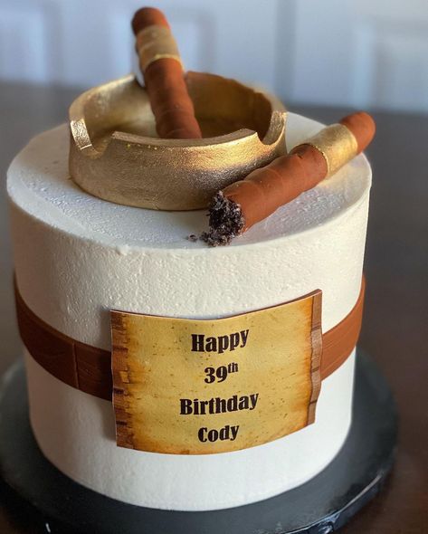 Samanthas Cakes on Instagram: “Happy 39th Birthday Cody! • • • • #cake #birthday #birthdaycake #instacake #cakes #cigar #happybirthday #cigars #chocolate #cakestagram…” Cakes For 39th Birthday, 39th Birthday Cakes For Men, Cigars Birthday Cake, Fondant Cigars Tutorial, 39 Birthday Cake Men, Whiskey And Cigars Birthday Cake, Man’s Birthday Cake, Masculine Cakes For Men, 39 Birthday Cake