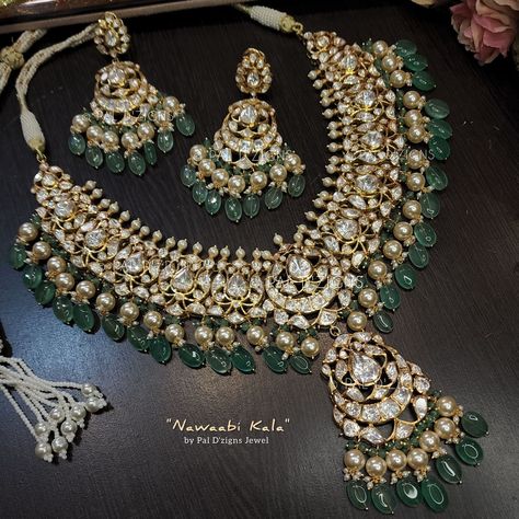 Nawaabi kala - moissanite polki set Open Setting Polki Jewellery, Wedding Jewellery Designs, Bridal Jewellery Inspiration, Kundan Jewellery Bridal, Beautiful Bridal Jewelry, Gold Temple Jewellery, Mala Jewelry, Indian Bridal Jewelry Sets, Kundan Choker