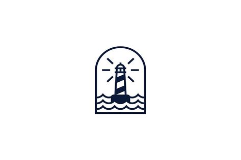 Lighthouse, Beacon logo icon. Vector Illustration. Modern linear simple logotype template. Lighthouses and ocean waves. Lighthouse Illustration Simple, Md Logo, Lighthouse Logo, Dance School, Graphic Design Tools, Logo Icon, Logo Icons, Ocean Waves, Tool Kit