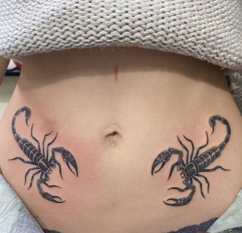 Lower Abdomen Tattoo Women, Lower Stomach Tattoos For Women, Abdomen Tattoo, Scorpion Tattoos, Sewing Tattoos, Aesthetic Tattoo Ideas, Lower Stomach Tattoos, Stomach Tattoos Women, Floral Thigh Tattoos