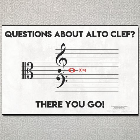 A brilliant way to explain how to read Alto Clef, presented by Michael Hall. Get this great 17" x 11" poster today. Musician Jokes, Music Basics, Music Theory Piano, Michael Hall, Learn Music Theory, Musician Humor, Band Jokes, Choir Music, Music Jokes