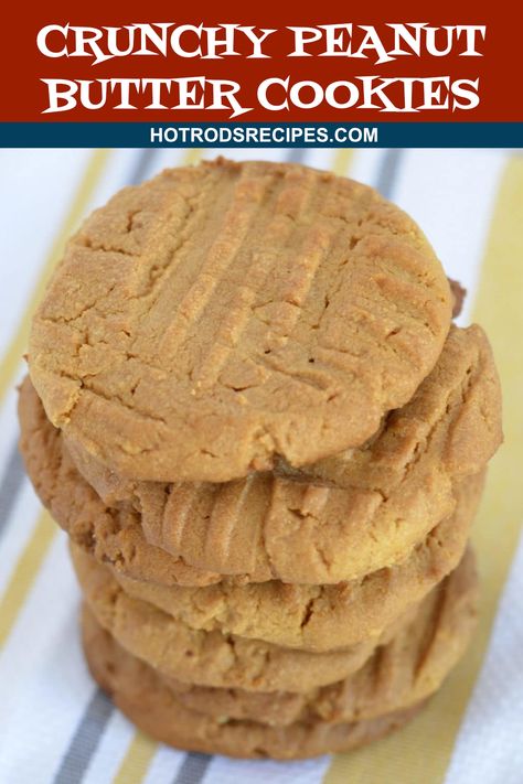 The crunchier the better. That's my motto. Here's my Peanut Butter Cookie recipe. Everybody loves peanut butter cookies and these are the best. #peanutbuttercookies #homemadecookies #cookierecipe #hotrodsrecipes Crunchy Peanut Butter Cookies, Butter Cookie Recipe, Crunchy Peanut Butter, Peanut Cookies, My Motto, Cake Mix Cookie Recipes, Sweet Dough, Butter Recipes, Peanut Butter Desserts