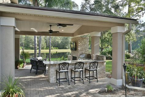 Sunroom Remodel, Stone Backyard, Covered Patio Design, Outdoor Kitchen Decor, Outdoor Kitchen Plans, Outdoor Pavilion, Backyard Pavilion, Outdoor Kitchen Patio, Ice Machine