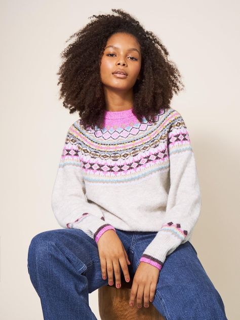 Just looking at this Fairisle jumper makes us feel all warm and cosy. Imagine what wearing it does. Fairisle Jumper, Womens Christmas Jumper, Womens Christmas, Christmas Nightwear, Christmas Jumper, Knitwear Dress, White Stuff, Crew Neck Jumper, Boys Pajamas