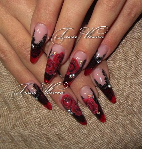 63 Valentine’s Day Nail Designs for Ultimate Love Day Glam 2024 | Valentines Nails Set Rose Nails Acrylic, Red Rose Nail Art, 2023 Nails Ideas, Extreme Nails, Quinceanera Nails, Harry Hook, Beach Nail Art, Lace Nail Art, Beach Nail