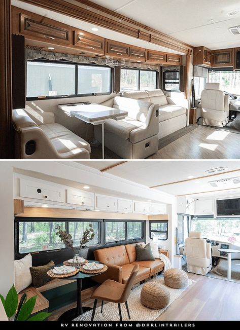 Coachmen Catalina Remodel, Rv Modern Interior, Modern Rv Renovation, Driving Rv Remodel, Pace Arrow Motorhome Remodel, Motorhome Interior Remodel, Beautiful Rv Interior, Motor Home Renovation, Rv Living Outdoor Space