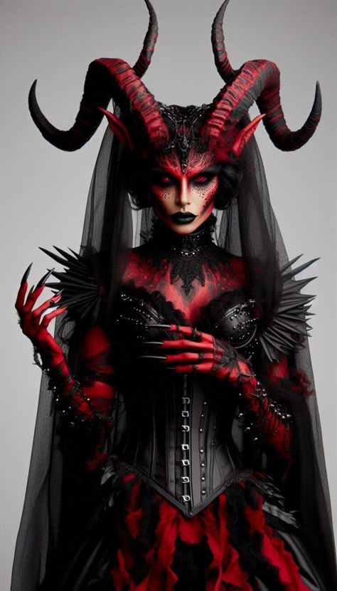 Women Halloween Costumes Bat Queen Costume, Women Demon Costume, Female Krampus Cosplay, Krampus Costume Women, Demon Halloween Costume Female, Women Scary Halloween Costume Ideas, Female Demon Costume, Lilith Costume Halloween, Vampire Halloween Costume Women