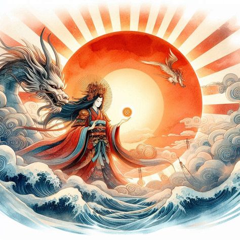 https://flic.kr/p/2q6xDM4 | Amaterasu 天照大神 - Watercolor II | Stunningly presented is a beautiful Japanese Shinto watercolor painting of Amaterasu Omikami, Heavenly Great Goddess of the Sun. Amaterasu Aesthetic, Amaterasu Goddess, Amaterasu Omikami, Goddess Of The Sun, Sun Goddess, Tattoo Style, Watercolor Painting, Watercolor Paintings, The Sun