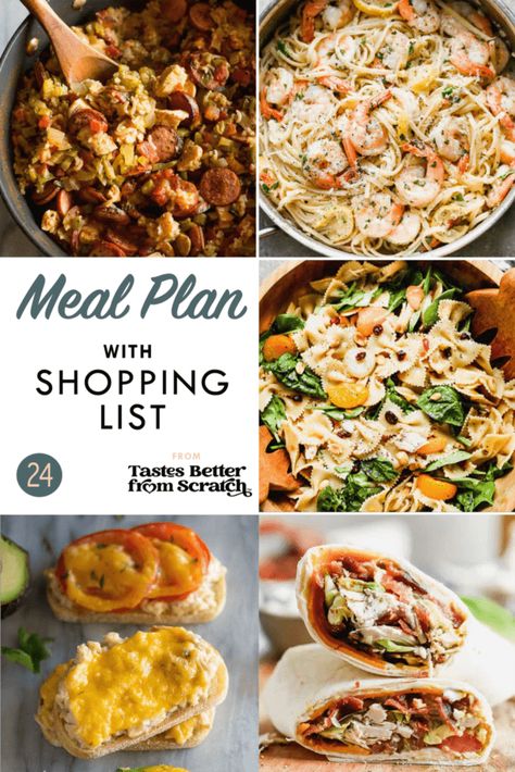 Weekly Meal Plan 24 (with grocery list) - Tastes Better from Scratch Free Weekly Meal Plan, Meal Planning Printable Weekly, Weekly Meal Plans, Tastes Better From Scratch, Grocery Shopping List, Family Friendly Dinners, Meal Planning Printable, Weekly Meal Plan, Bowtie Pasta