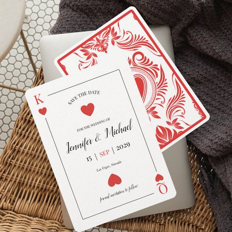 Playing Card Las Vegas Wedding Save The Date #zazzle #weddinginvitations #birthdayinvitations #babyshowerinvitations #zazzleinvitations #monogram #businesscards #graduation #homedecor Casino Art, Atlantic City Casino, Las Vegas Wedding, Date Cards, Wedding Save The Date, Vegas Wedding, Playing Card, Minimalist Wedding, Save The Date Cards