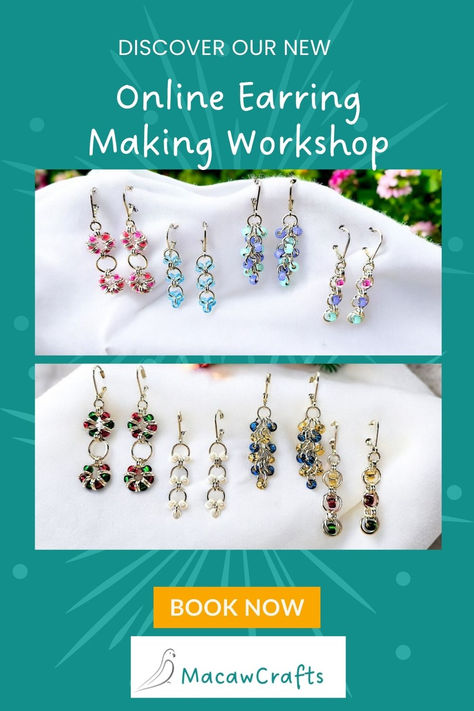 8 pairs of dangle earrings with seed beads. Online earirng making workshop for beginners. Seed Bead Crafts, Earring Making, Online Class, Online Earrings, Jewelry Projects, Jewellery Making, Handmade Accessories, Online Classes, Bead Crafts