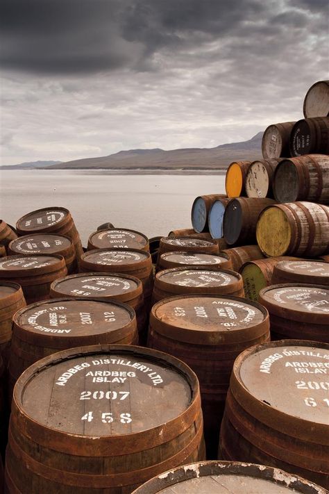 Bunnahabhain Distillery whisky barrels which are from the Ardbeg distillery by Scott Jessiman Islay Whisky, Wooden Barrels, Isle Of Islay, Whiskey Distillery, Scottish Recipes, Whisky Bar, Whisky Barrel, Scotch Whiskey, Water Life