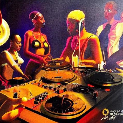 dj set afrobeat music at a dance party photorealistic ultra-realistic in the style of edward hooper artstation hd oil painting Afrobeats Aesthetic, Edward Hooper, Jamaican Dancehall, Afro Dance, Dj Set, Spotify Covers, Dance Club, African Beauty, Dance Party