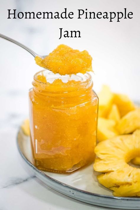 Learn how to make your own homemade pineapple jam (without pectin) with this super simple recipe that only requires 3 ingredients! #pineapplejam #pineapplejamrecipe #homemadejam #homemadepineapplejam #jamwithoutpectin #decoratedtreats Pineapple Jam Recipe, Jam Without Pectin, Pineapple Jam, Homemade Drinks, Homemade Jam, Jams & Jellies, Simple Recipe, 3 Ingredients, Super Simple