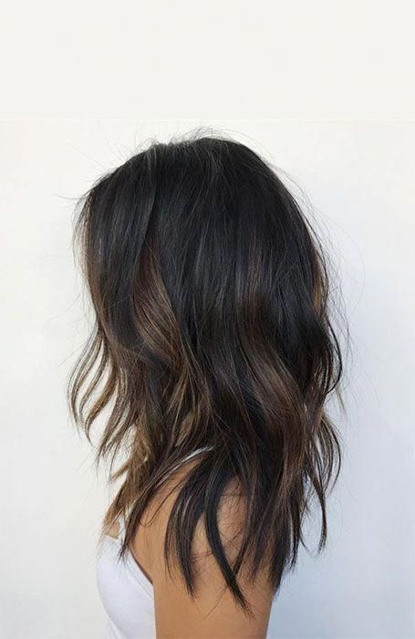 25 Sexy Black Hair With Highlights You Need To Try - The Trend Spotter #shorthairbalayage Brunette Hair Color With Highlights, Partial Balayage, Black Hair Balayage, Fesyen Rambut, Hair With Highlights, Balayage Hair Dark, Black Hair With Highlights, Brown Hair Balayage, Short Hair Balayage