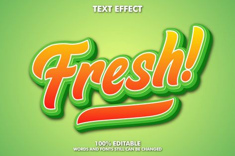 Editable fresh text effect, typography w... | Premium Vector #Freepik #vector #cartoon #typography #fruit #font Fresh Fonts Design, Fresh Typography Design, Fresh Logo Typography, Fruit Typography, Organic Typography, Cartoon Typography, Fresh Typography, Food Font, Db Logo