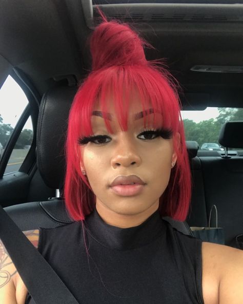 FOLLOW@PINDISCOVERY FOR MORE PINS Short Red Bob Black Women, Short Red Wig, Red Bangs, Brazilian Lace Front Wigs, Short Lace Front Wigs, Hair Laid, Colored Hair, Human Hair Lace Wigs, Baddie Hairstyles