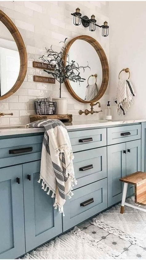 21+ Luxury Master Bath Ideas That Feel Like A 5 Star Hotel Room - From Lemons To Luxury Luxury Master Bath, Light Blue Bathroom, Bathroom Redesign, Master Bath Remodel, Blue Cabinets, Rustic Bathrooms, Chic Bathrooms, Bathroom Inspiration Decor, Bathroom Renos