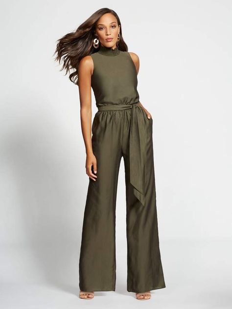 New York & Company Gabrielle Union Collection - Olive Mock-Neck Jumpsuit Cocktail Attire Pants, Womens Cocktail Attire, Summer Jumpsuits, White Coat Ceremony, Cool Finds, Summer Jumpsuit, One And Done, Gabrielle Union, Jumpsuit Summer