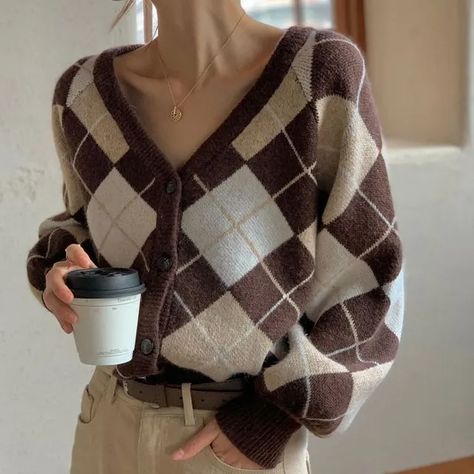 Argyle Cardigan, Winter Knit Sweater, Oversized Sweater Women, Knitted Jacket, Pull Oversize, Long Sleeve Knitted Cardigan, Oversize Women, Oversized Pullover, Plaid Fashion