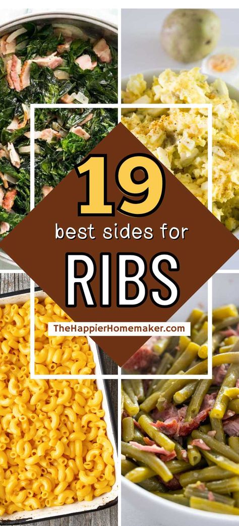 Wondering what to serve with ribs? We have 19 of the best sides perfect for your rack of ribs! Side Dishes To Go With Bbq Ribs, Country Style Pork Ribs Dinner Ideas, Meat Sides Dishes, Ribs Dinner Ideas Sides, Ribs For Dinner Side Dishes, Ribs For Thanksgiving, Spare Rib Dinner Sides, Rib Cook Off Party Ideas, Sides For Pork Ribs Dinners