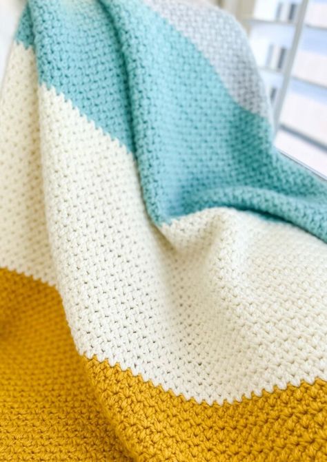 Color Block Crochet Blanket, Block Crochet Blanket, Color Block Blanket, Daisy Cottage Designs, Color Block Crochet, Unique Crochet Blanket, Crochet Bow Pattern, Crochet Blanket Rainbow, Crochet Blanket Stitch