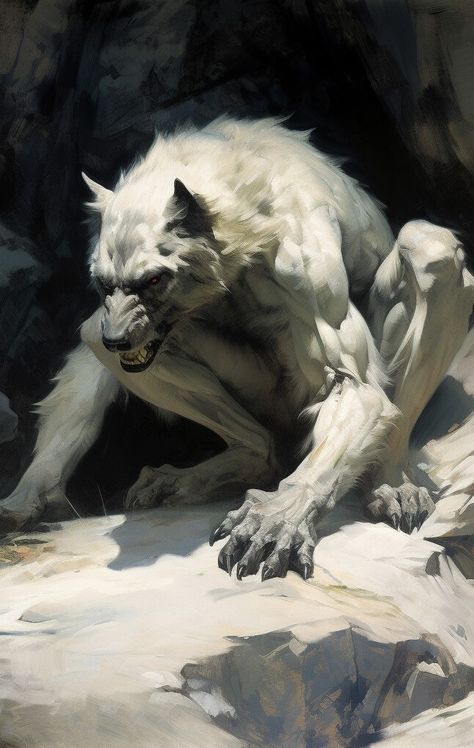 Werewolf Fantasy Art, Fantasy Beast Art, Werewolf Concept Art, Vampire Beast, Wolf Beast, Werewolf Design, White Werewolf, Werewolf Illustration, Werewolf Aesthetic