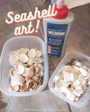 Making Things With Sea Shells, How To Store Shells, How To Make Sea Shell People, How To Make Seashell People, Art With Shells Seashells Diy Ideas, Sea Shell Diy Decor Wall Art, Shells On Canvas Diy, Crafts To Make With Seashells, Canvas Shell Art