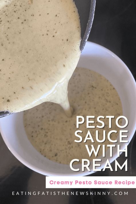 pesto-sauce-with-cream-recipe-pin. Alfredo Sauce Without Heavy Cream, Diy Pesto, Easy Pesto Sauce, Pesto Cream Sauce, Alfredo Sauce Easy, Homemade White Sauce, Ravioli Sauce, Pesto Sauce For Pasta, Pesto Sauce Recipe