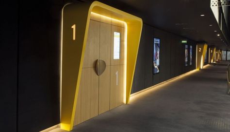 Beaugrenelle Cinema by Ora ïto for Pathé, Paris – France » Retail Design Blog Homemade Wall Decorations, Cinema Idea, Hotel Corridor, Cinema Design, Theatre Interior, Corridor Design, Corridor Lighting, 카페 인테리어 디자인, Lobby Interior