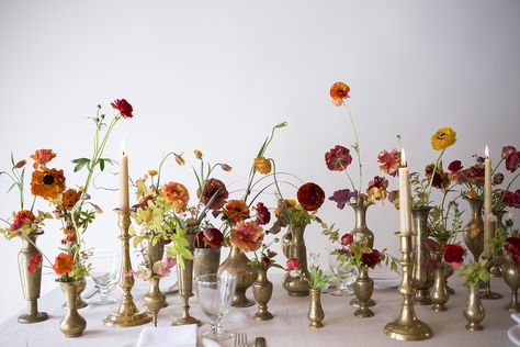 Canola Flower, Farm Table Wedding, Brass Vases, Flannel Flower, Wedding Reception Flowers, Flower School, Table Styling, Flower Studio, Jeju Island