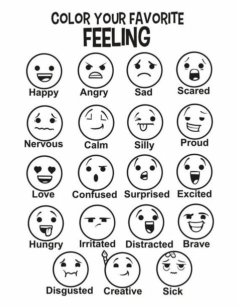 THIS IS AN INSTANT DOWNLOAD PRODUCT With over 100 words to express feelings - These products are designed to illustrate just a few feeling words that many kiddos may be able to identify while reinforcing emotional intelligence in a fun way!  OTHER WAYS TO USE FEELINGS CHART:  This coloring page can be used one-on-one with students or as a whole group! Below are a few suggestions of just how to make this single sheet a full activity: 1.) Identifying Each Feeling (based on facial expression and un What Feelings Mean, Feelings Lessons For Elementary, Feelings And Emotions Art Preschool Craft, Social Emotional Learning Preschool Free Printables, Preschool Feelings Chart, Emotion Doodles Feelings, Emotions Coloring Pages For Kids, Feelings Coloring Pages For Kids, Free Emotions Printables