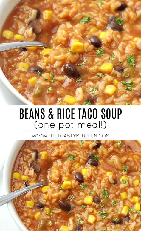 Rice And Beans Soup, Vegetarian Rice Soup Recipes, Easy Meatless Soup Recipes, Bean And Rice Soup Recipes, Vegetarian Gluten Free Soup Recipes, Vegan No Dairy Recipes, Easy Beginner Vegan Recipes, Heathly Easy Meals, Pantry Soup Recipes