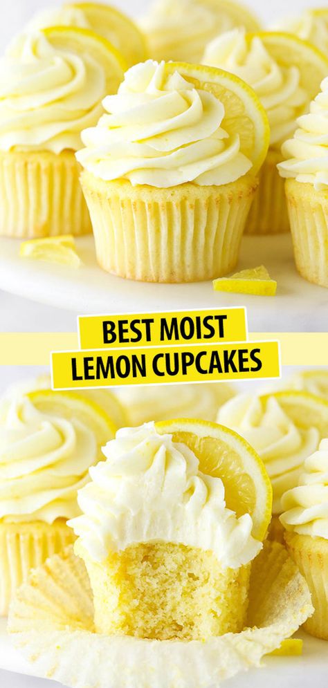 Moist Lemon Cupcakes, Lemon Cupcake Recipe, Citrus Desserts, Fun Cupcake Recipes, Lemon Frosting, Lemon Dessert Recipes, Lemon Cupcakes, Lemon Desserts, Yummy Cupcakes