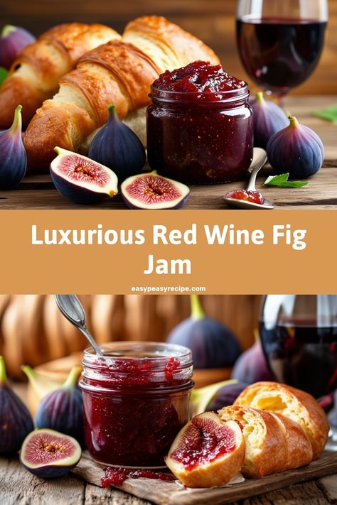 A jar of red wine fig jam surrounded by fresh figs, croissants, and a glass of red wine. Interesting Jam Recipes, Fig Spread Recipes, Fig Jam Recipes, Quick Sweets, Fig Jam Recipe, Homemade Brioche, Easy Zucchini Recipes, Women In Their 30s, Pot Recipes Healthy