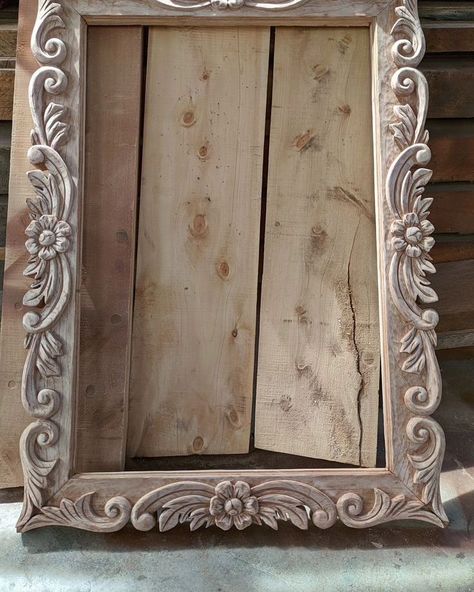 Portrait/ mirror frame = 7000 ksh Pre🛒order ☎️: 0729 600 494 . #Mkerezo_Furniture_001 #mirrorframe #potrait #handcrafted Portrait Mirror, Wood Carving Furniture, Wood Craft Patterns, Antique Wall Decor, Modern Cupboard Design, Door Design Images, Antique Picture Frames, Picture Frame Designs, Photo Frame Design