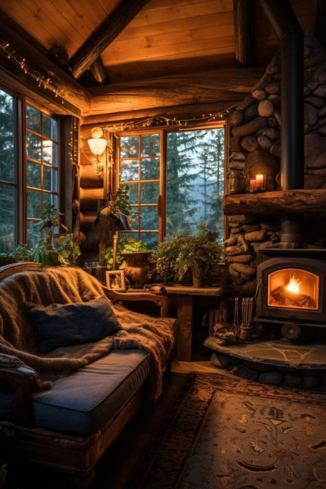 Explore the charm of small log cabins: Tips on maximizing space, rustic decor ideas, and ways to blend seamlessly with natural surroundings for cozy living. Rustic Modern Cabin Interior, Small Log Cabin Homes Interior, Mountain Cottage Interiors, Cabin Interiors Rustic, Cozy Cabin Living Room, Living Room Cabin, Cozy Cabin Interior, Cozy Cabin Aesthetic, Rustic Modern Cabin