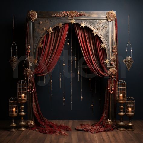 Elegant Boho Red Curtains Digital Backdrop , Overlays, Studio Backdrops, Wedding & Maternity Backdrops - Etsy Halloween Wedding Backdrop, Cool Backdrop Ideas, Vintage Backdrop Ideas, Backdrop Decorations Wedding, Backdrop Lights, Curtain Backdrop Wedding, Moody Backdrop, Dark Maximalism, Backdrops For Wedding