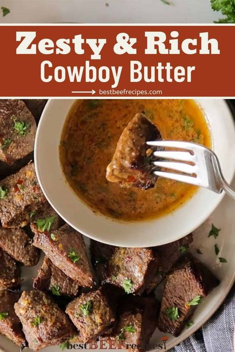 Try out a butter sauce to change all butter sauces with my Cowboy Butter recipe! Perfect for steak and packed with zingy, tangy flavor! via @bestbeefrecipes How To Make Cowboy Butter, Cowboy Steak Butter, Cowboy Butter Steak, Fresh Parsley Recipes, Cowboy Butter Recipe, Beef Gravy Recipe, Cowboy Butter, Flavored Butter Recipes, Butter Recipes Homemade