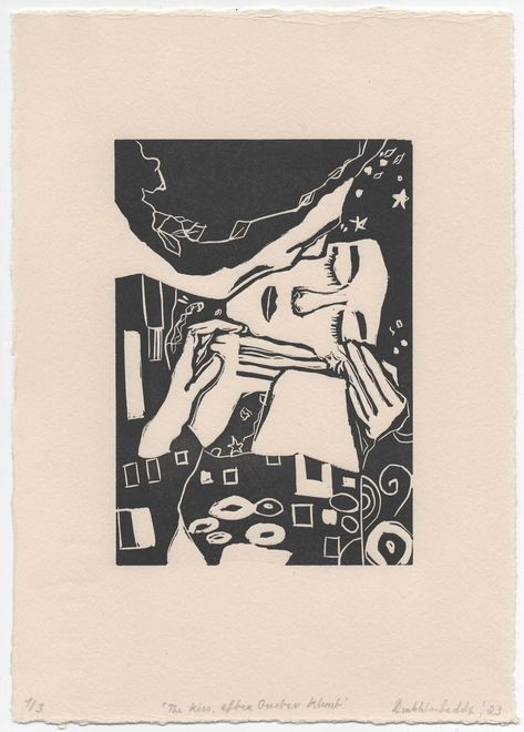 Original 'The Kiss, after Gustav Klimt' Lino Print Linoleum Print Ideas, Linoleum Printmaking, Linoleum Print, Lino Art, Linocut Art, The Kiss, Art And Illustration, Art Ink, Lino Print