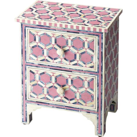 Look what I found on Wayfair! I love the Grey Bone finish. Bone Inlay Nightstand, Pink Nightstands, Bone Inlay Bedside Table, Unique Bedside Tables, Traditional Chest, Bone Inlay Side Table, Bone Inlay Furniture, Inlay Furniture, Table Bedside