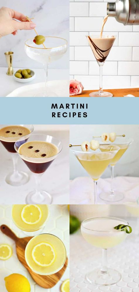 30+ Types of Martinis - A Beautiful Mess Different Types Of Martinis, Different Martinis, Types Of Martinis, Sweet Martini Recipes, Best Martini Recipes, Sweet Martini, Homemade Brunch, Perfect Martini, Classic Martini