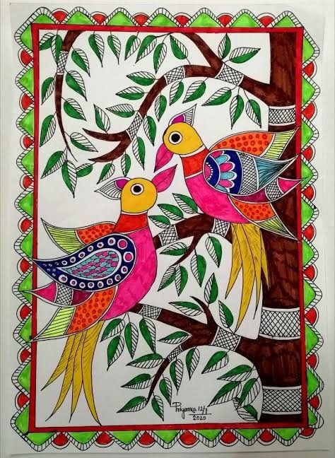 Aalekhan Drawing, Madhubani Paintings Peacock, Handpainted Tote, Mexican Paintings, Gond Painting, Madhubani Paintings, Buddha Art Painting, Mandala Art Lesson, Madhubani Art