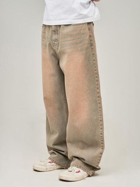 This is a comfortable and casual pants that are made out of sturdy cotton 100% denim fabric. With a trendy and distinctive design with loose balloon silhouette and unique and natural washing detail it gives a comfortable and casual look. - Loose wide silhouette- Natural color achieved through washing process- 13 oz cotton 100% fabric Tuff Outfits, Balloon Silhouette, Fire Clothes, Unique Pants, Yellow Jeans, Denim Pants Mens, Yellow Pants, Denim Ideas, Fits Clothes