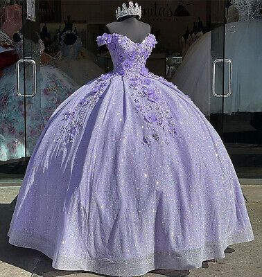 Top Seller for Lilac Sweetheart Quinceanera Dresses 3D Flower Applique Sweet 15 Party Ball Gown, Womens Dresses Lilac Quince, Lilac Ball Gown, Quinceñera Ideas, Lavender Quinceanera Dresses, Dress Pins, Purple Quinceanera, Purple Ball Gown, Quince Stuff, Purple Quince